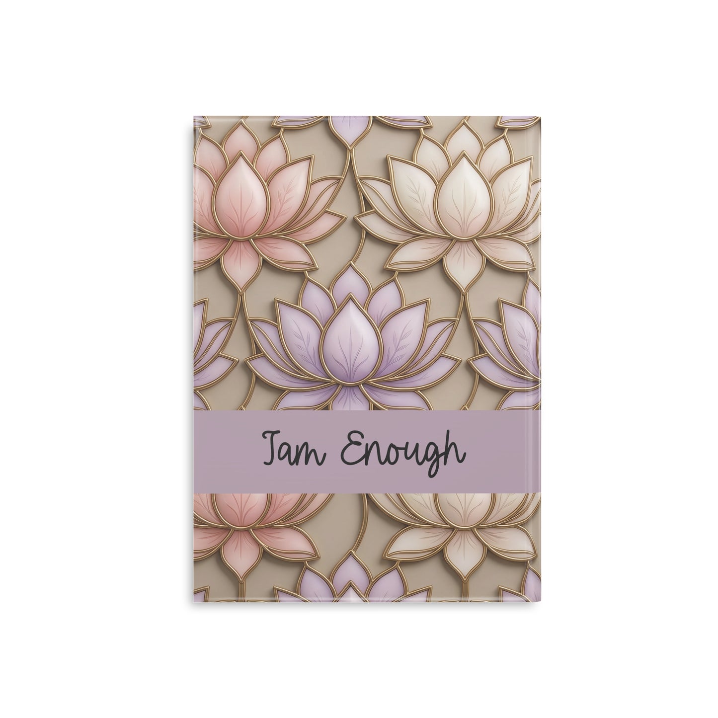Personalized Stained Glass Lotus Blossom Hardcover Notebook — Custom Name and Affirmation Puffy Cover Journal.