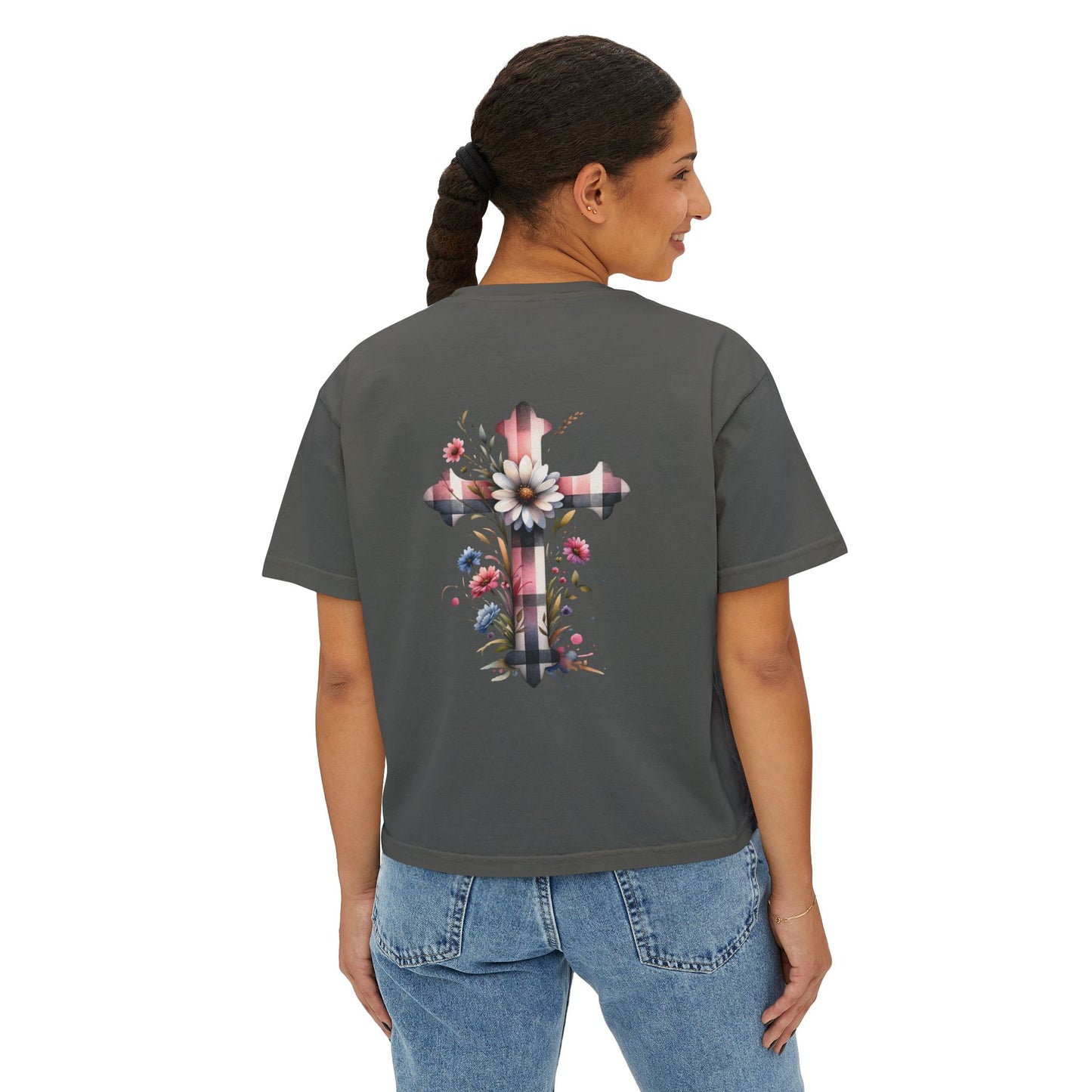 Faith and Floral Cross Women's Comfort Colors Boxy Tee