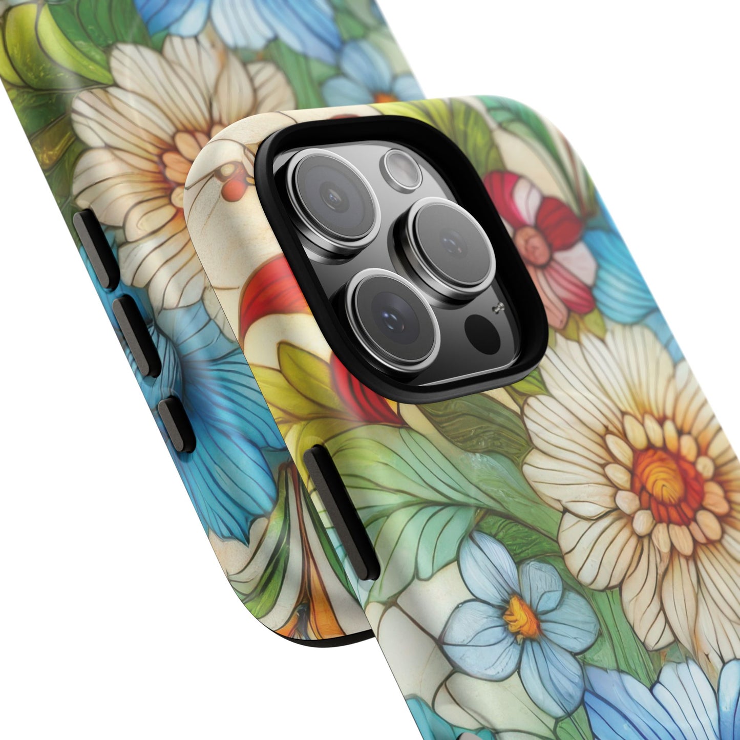 Botanical Radiance Tough iPhone Magnetic Case, Customizable Durable iPhone Cover | Ideal Gift for Nature Lovers, Floral Stained Glass Gift