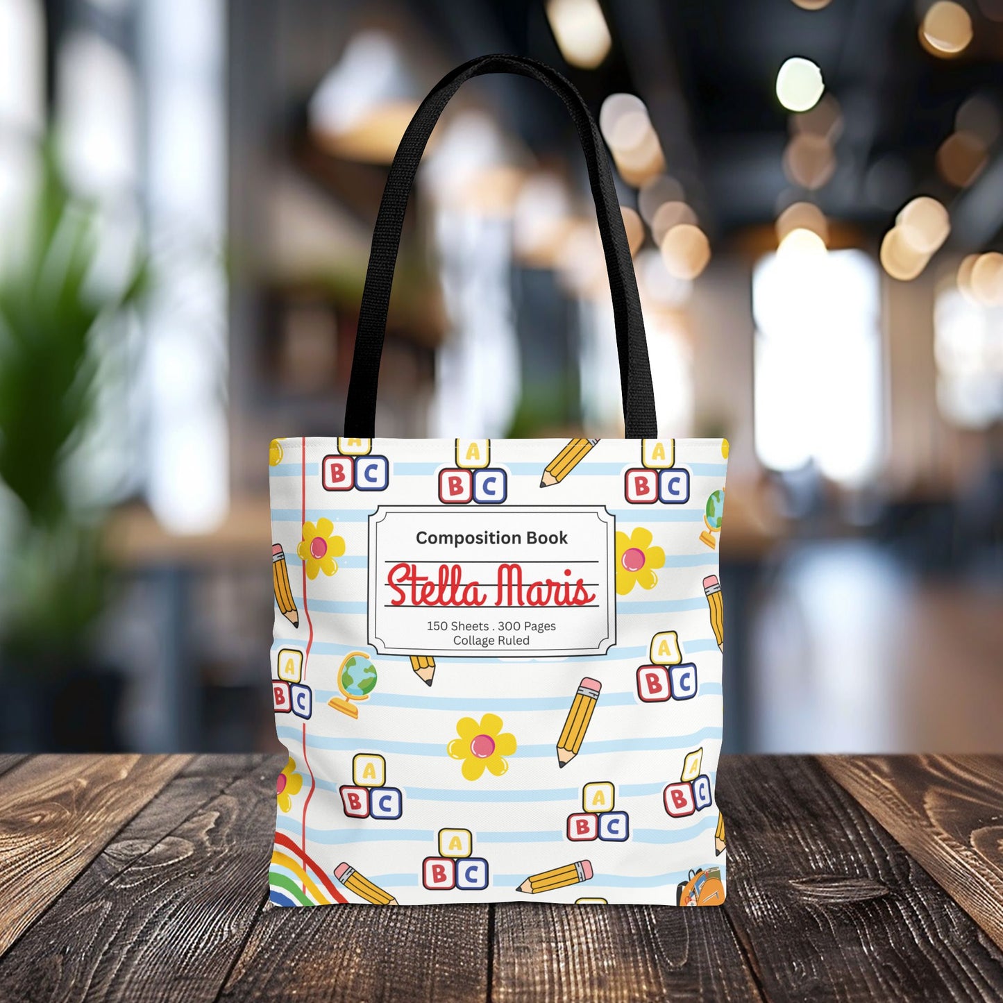 Personalized White SchoolYard Chic Composition Book Inspired Tote Bag, Back to School Tote, Teacher Gift, Kids Bag, Custom Name Bag, Educational Accessories, Back to School Tote Bag.