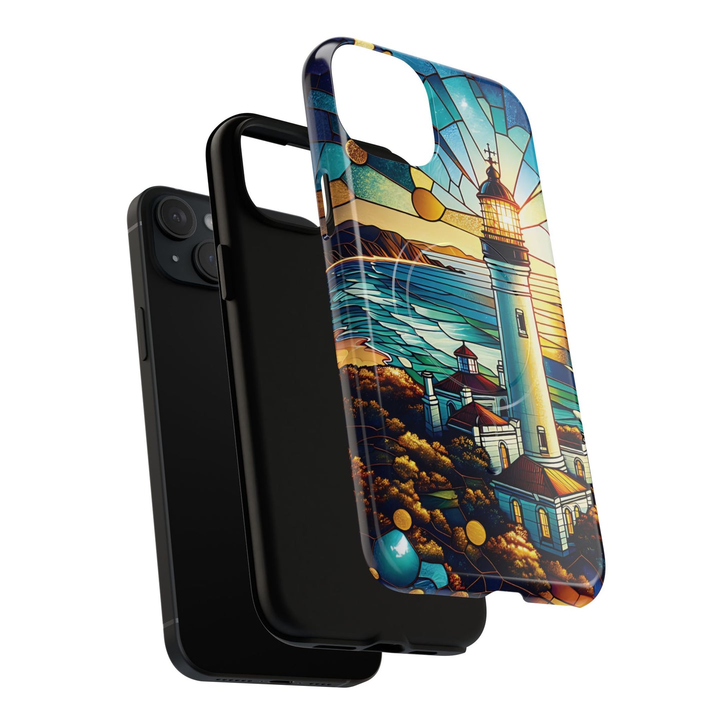 Stained Glass Lighthouse Phone Case - Tough Magnetic Cases, Unique Gifts for Nature Lovers, Beach Vibes, Travel Accessories, Coastal Decor