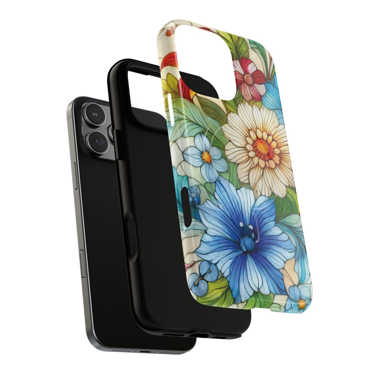Botanical Radiance Tough iPhone Magnetic Case, Customizable Durable iPhone Cover | Ideal Gift for Nature Lovers, Floral Stained Glass Gift