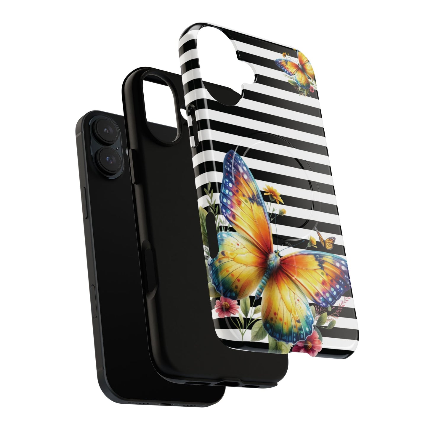 Botanic Flight Tough iPhone Magnetic Cases, Floral iPhone Cover, Stylish Tech Accessory, Gift for Nature Lovers, Butterfly Design, Unique Phone Protector