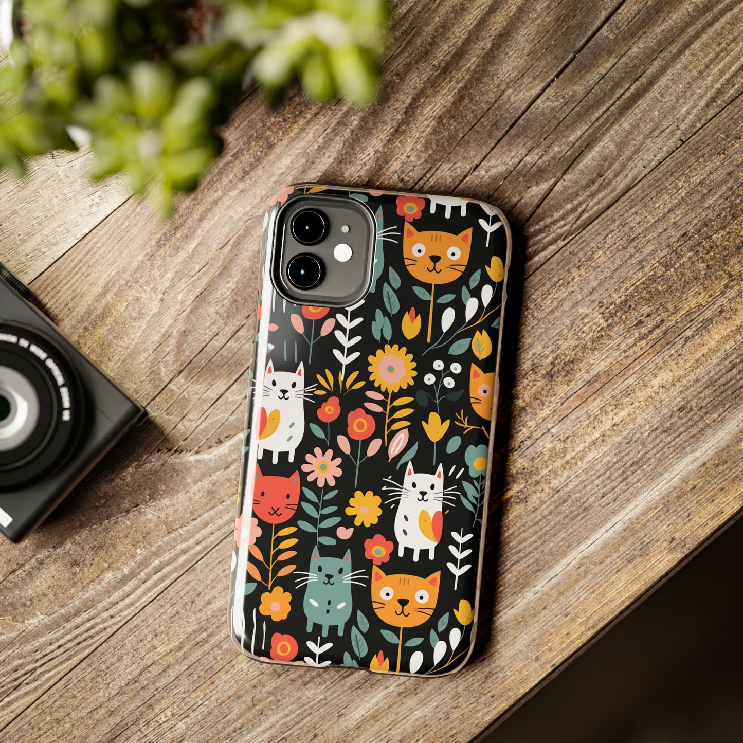 Whimsical Feline Garden iPhone and Samsung Tough Phone Cases