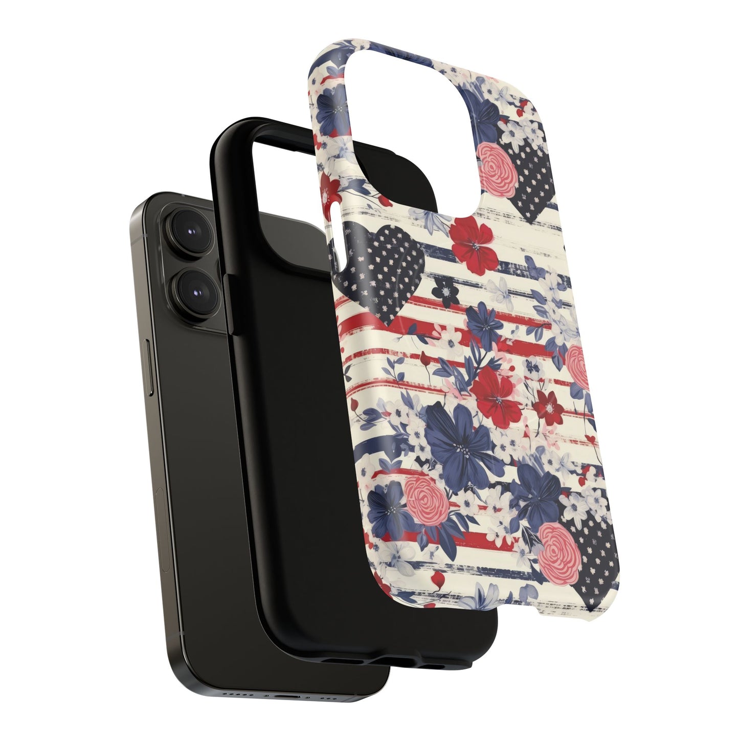 Patriotic Floral Phone Case, Tough Magnetic Cases, American Flag Design, Gift for Her, Independence Day Accessories