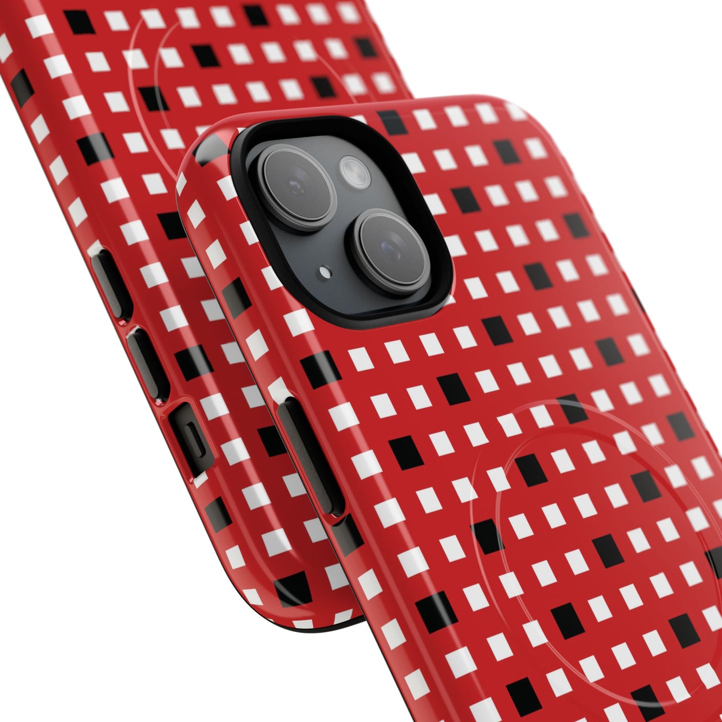 Crimson Gridlock Tough iPhone Magnetic Cases, Durable iPhone Accessories, Gift for Tech Lovers, Modern Design