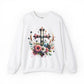 Faith and Floral Cross Unisex Heavy Gildan Blend™ Crewneck Sweatshirt.