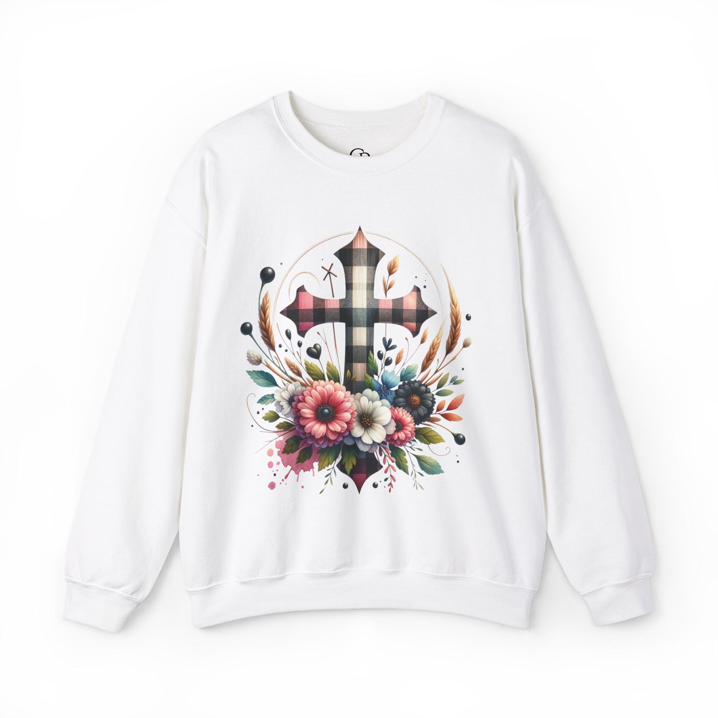 Faith and Floral Cross Unisex Heavy Gildan Blend™ Crewneck Sweatshirt.