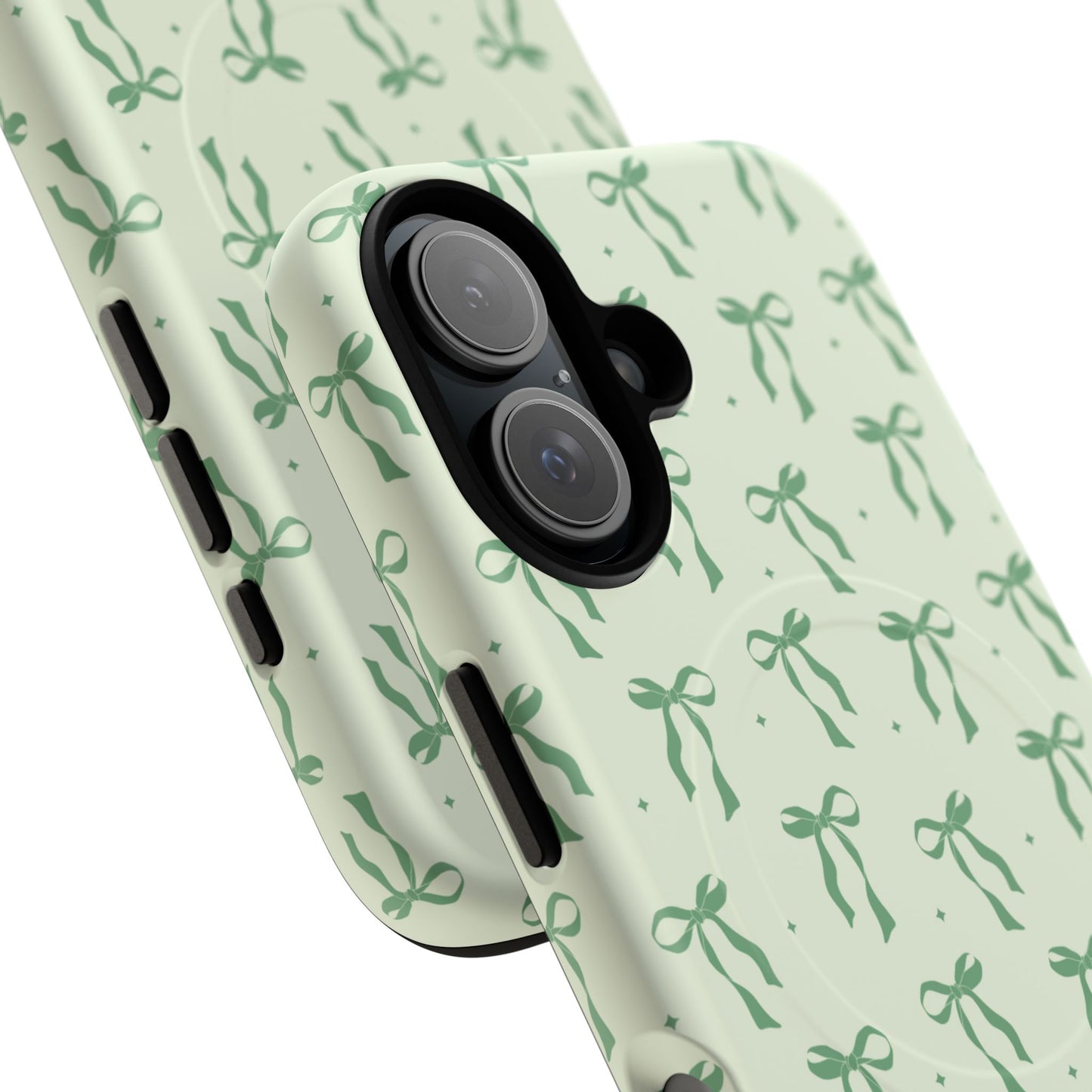 Elegant Ribbon iPhone Case, Stylish Magnetic iPhone Case, Chic iPhone Cover, Green Bow Design, Gift for Her, Everyday Essential, Coquette iPhone Case