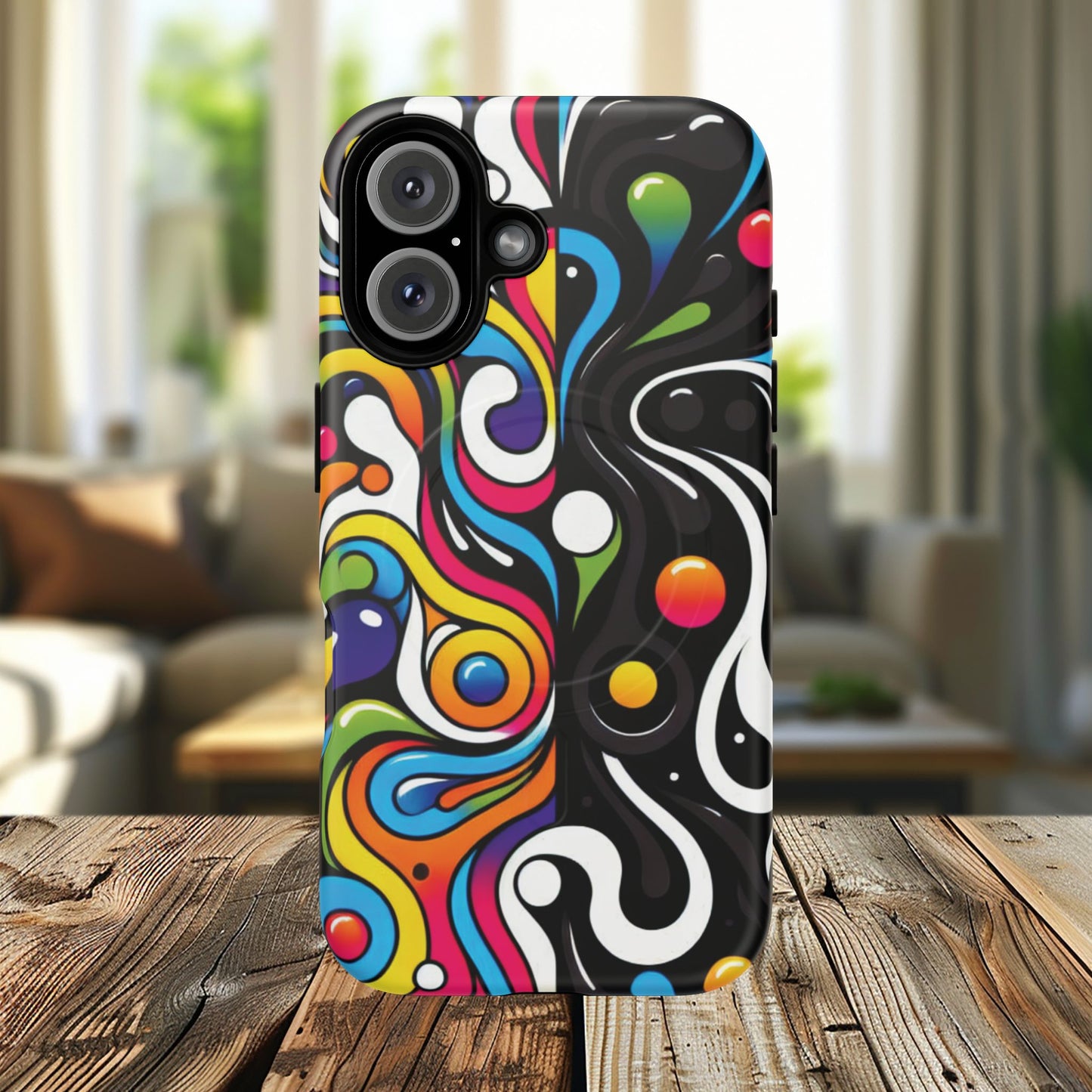 Vibrant Yin Yang Pop Splash Tough Magnetic iPhone Cases, Bold Artwork, Customizable Protection, Gift for Tech Lovers, Colorful iPhone Accessories