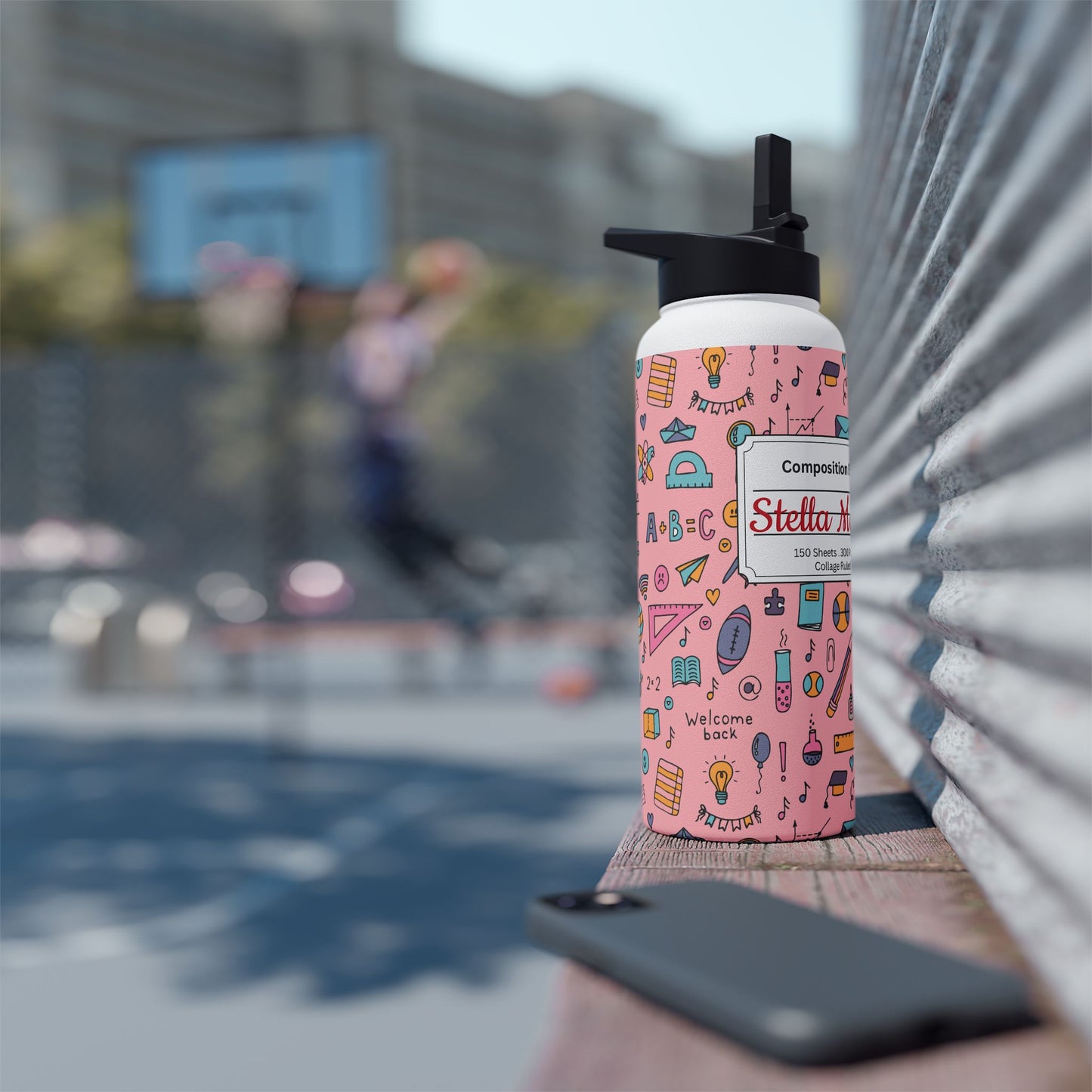 Personalized Pink Chalkboard Chic Inspired Stainless Steel Water Bottle for Kids, School Supplies, Eco-Friendly Drinkware, Back to School, Teacher Gifts