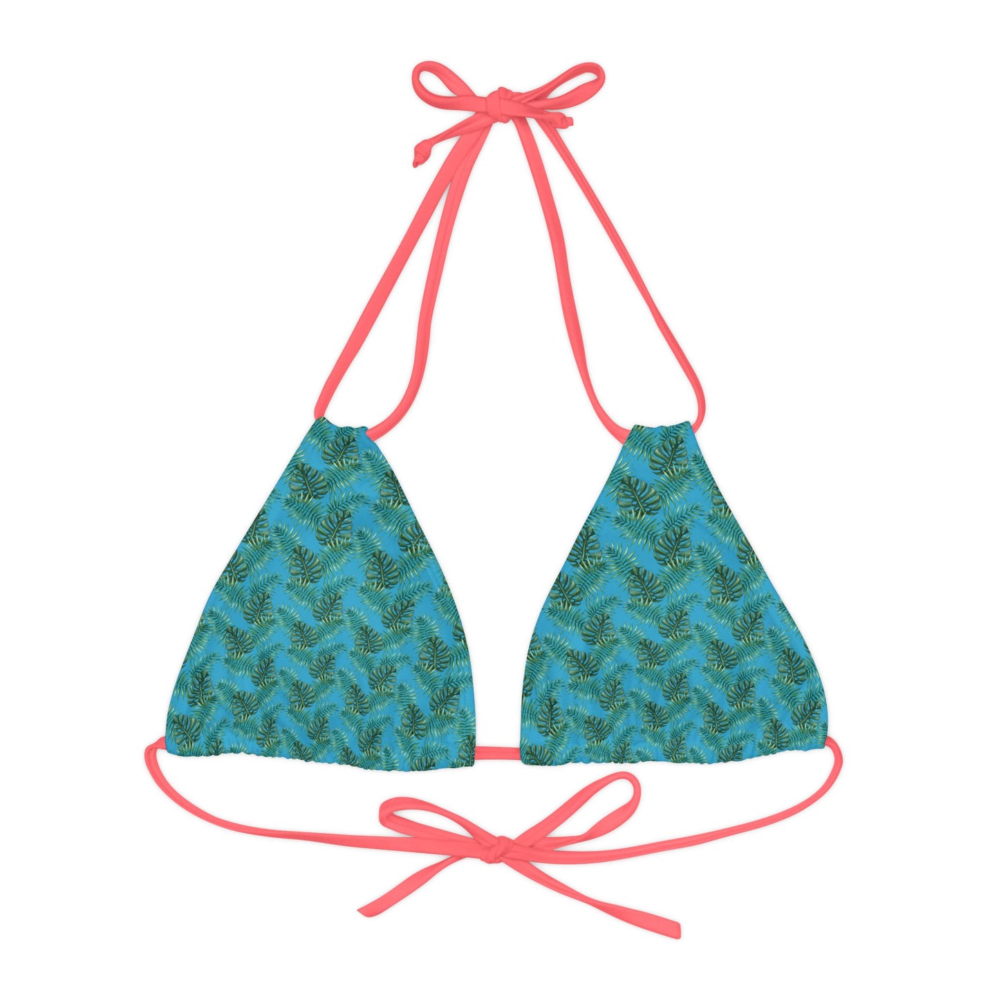 Turquoise Tropical Bliss Strappy Triangle Bikini Top (AOP)- (PY)