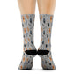 Whispering Feathers Grey Crew Socks - Soft & Elastic Polyester/Spandex Blend - One Size Fits All