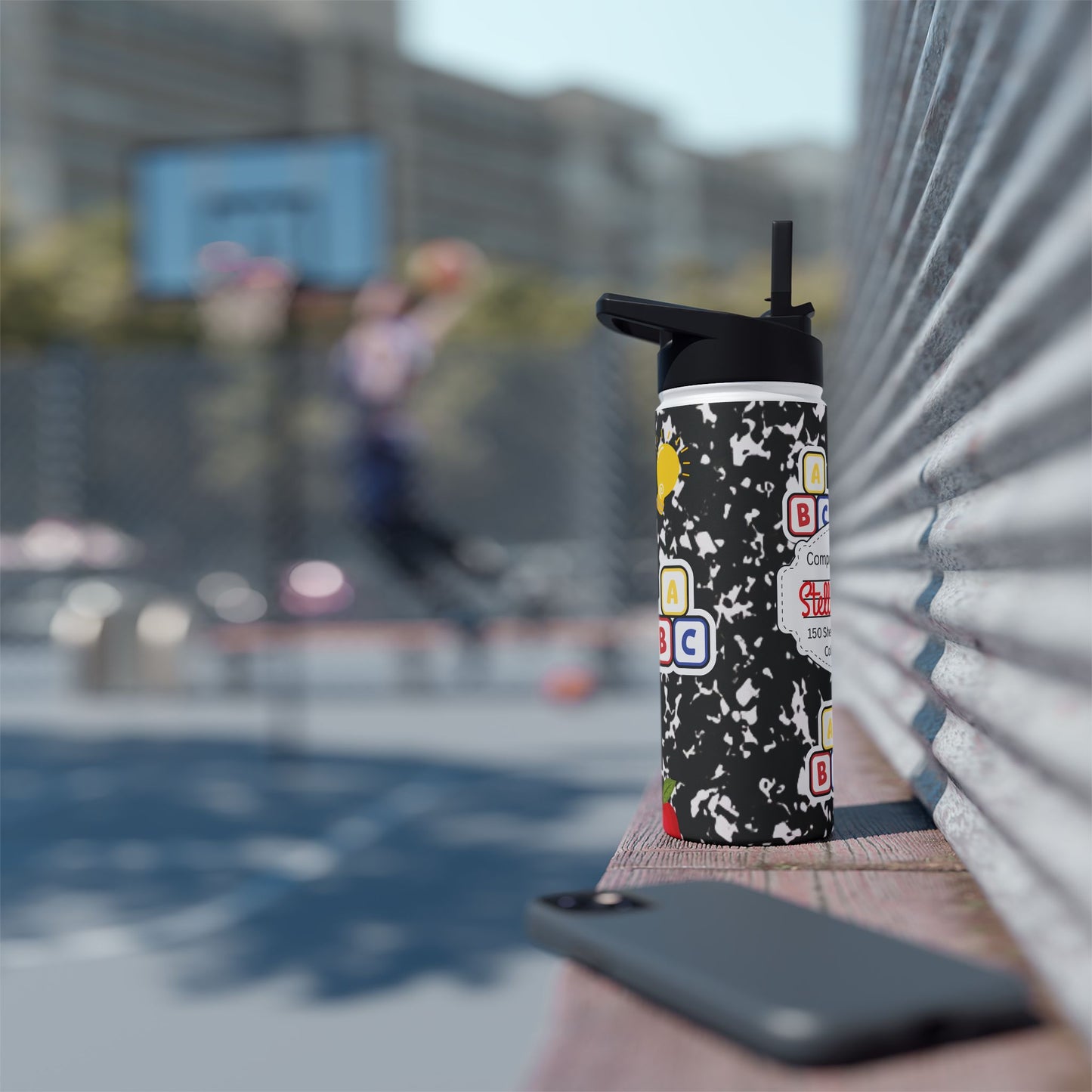 Personalized Black Composition Book Inspired Stainless Steel Water Bottle for Kids, School Supplies, Eco-Friendly Drinkware, Back to School, Teacher Gifts
