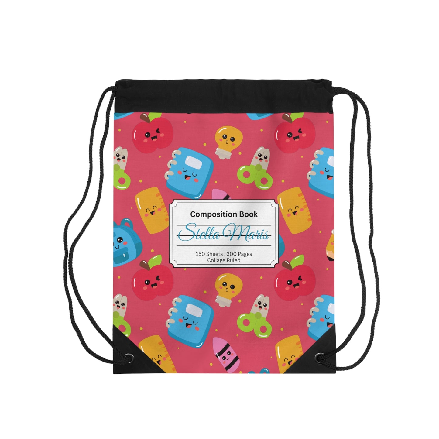 Custom Kawaii Composition Book Inspired Colorful ABC Drawstring Bag | Personalized College Ruled Tote | Kids School Gear | Fun Gym Sack | Back to School Accessory