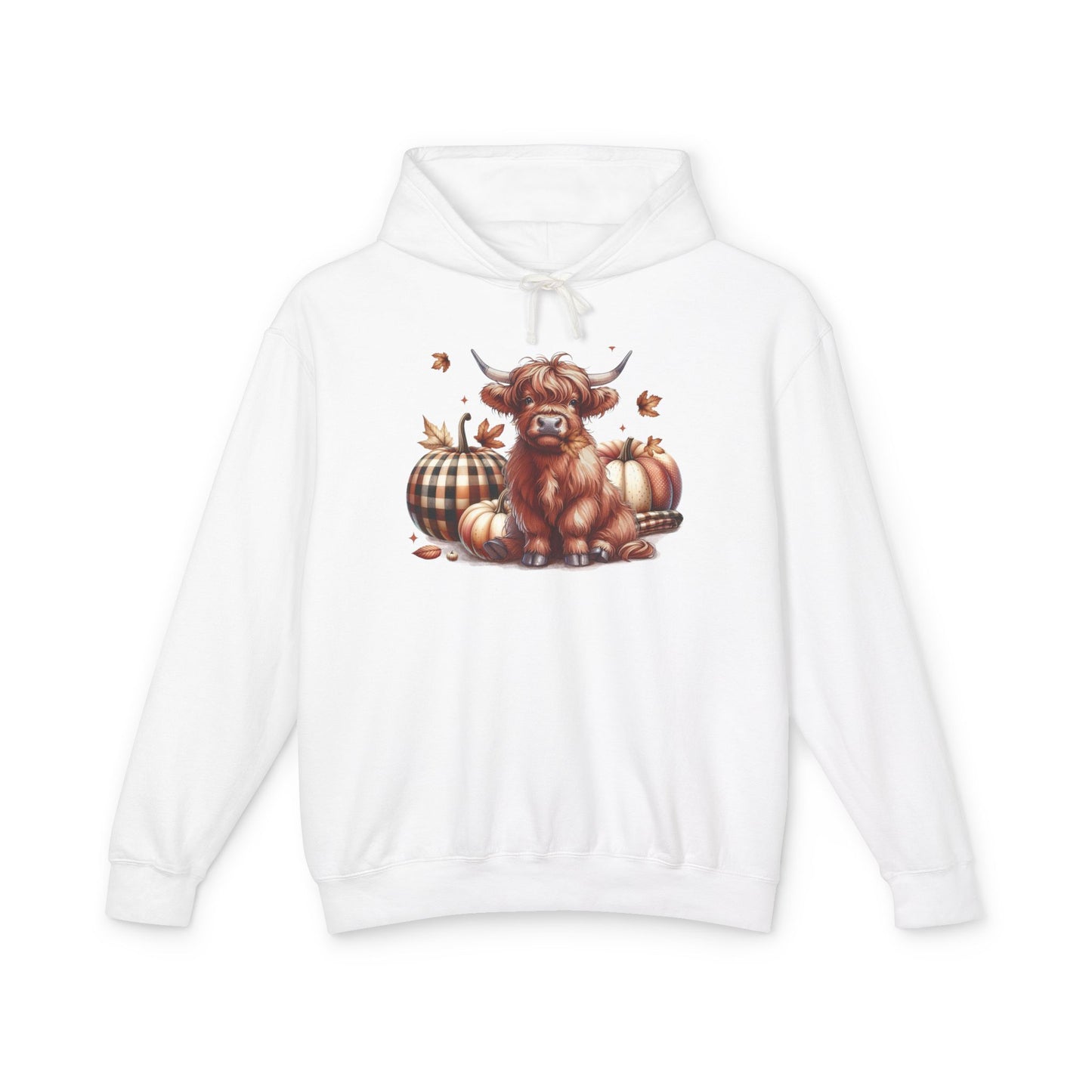 Autumn Highland Cow Charm Lightweight Hooded Sweatshirt