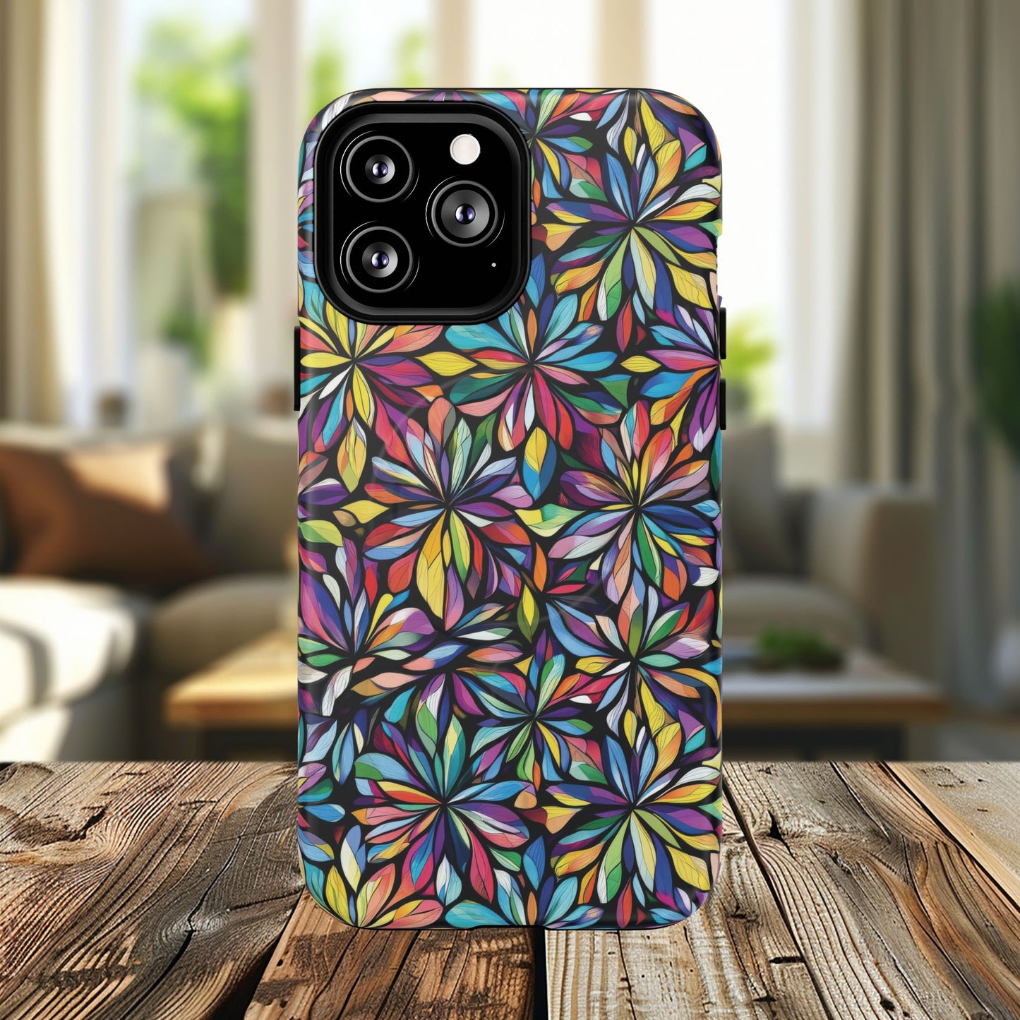 Prism Petal Burst Tough Magnetic iPhone Case, Colorful iPhone Case, Unique Gift for Flower Lovers, Stylish stained Glass Accessory