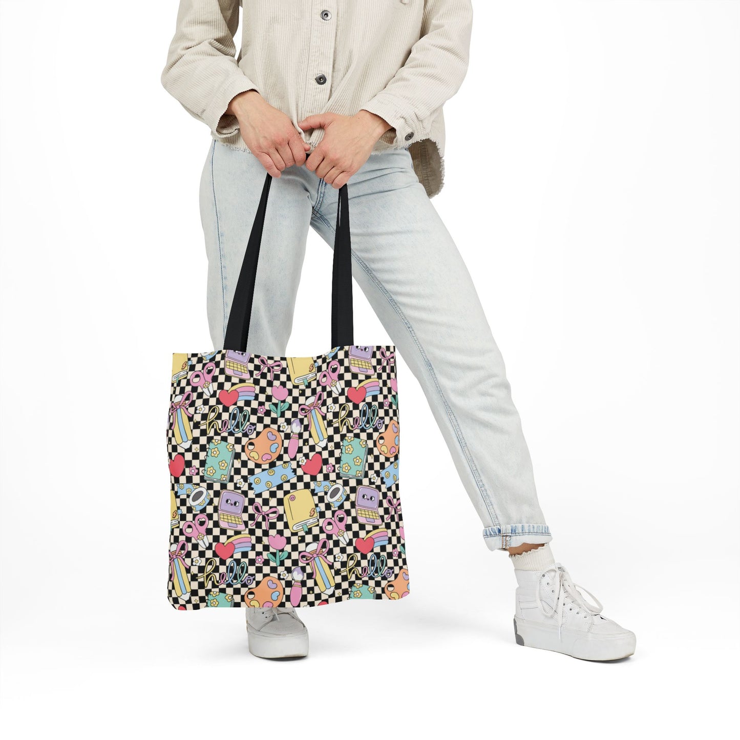 Personalized Black Doodle Daydream Composition Book Inspired Canvas Tote Bag with Colorful Straps, Cute School Bag, Eco-Friendly Tote, Back to School Shopping Bag, Teacher Gift Idea