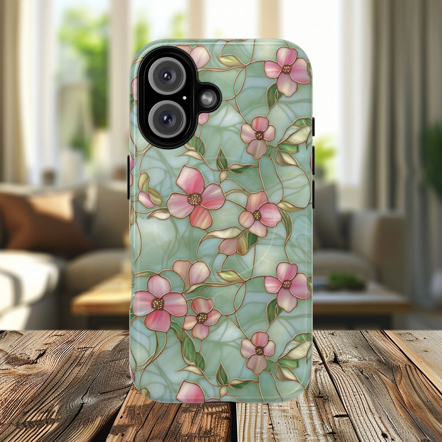 Aqua Bloom Serenity Tough iPhone Magnetic Cases, Cute Flower Design, Stylish Protection, Gift for Her, Trendy Accessories, iPhone MagSafe Accessory.