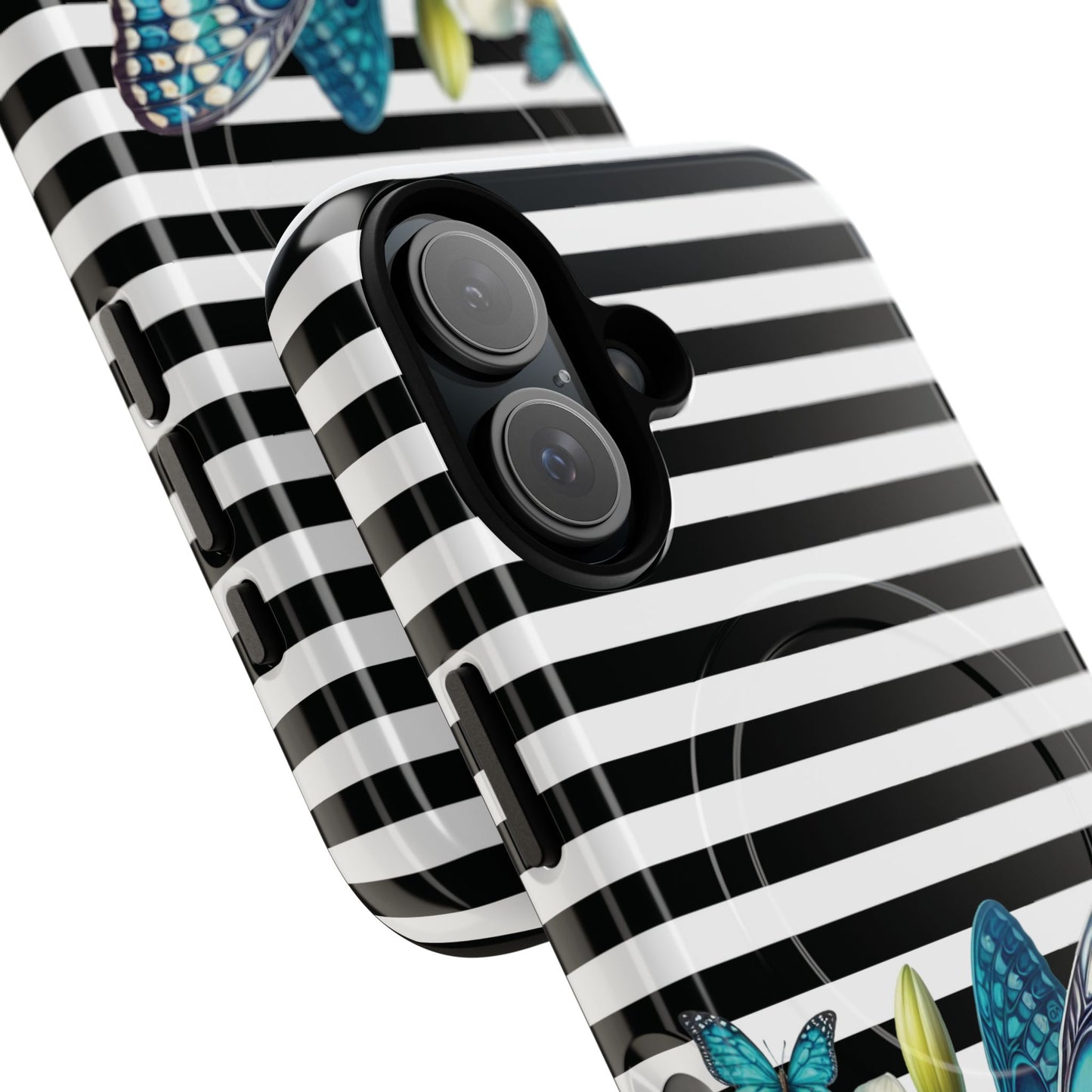 Daffodil Flutter Tough iPhone Magnetic Case, Floral iPhone Accessories, Stylish iPhone Cover, Black Striped Design, Gift for Her, Trendy iPhone