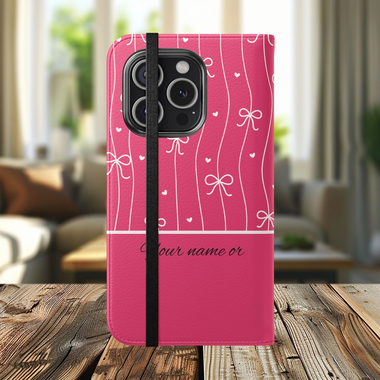 Personalized Pink Bow Coquette Flip iPhone and Samsumg Case — Custom Name or Affirmation Wallet Cover