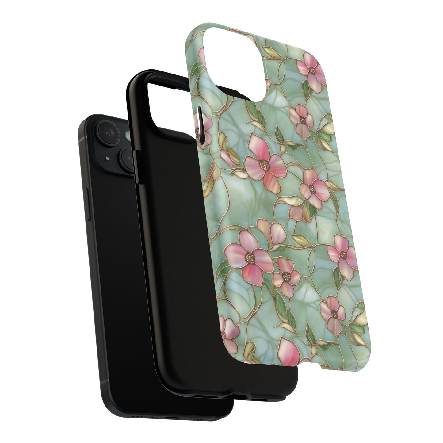 Aqua Bloom Serenity Tough iPhone Magnetic Cases, Cute Flower Design, Stylish Protection, Gift for Her, Trendy Accessories, iPhone MagSafe Accessory.