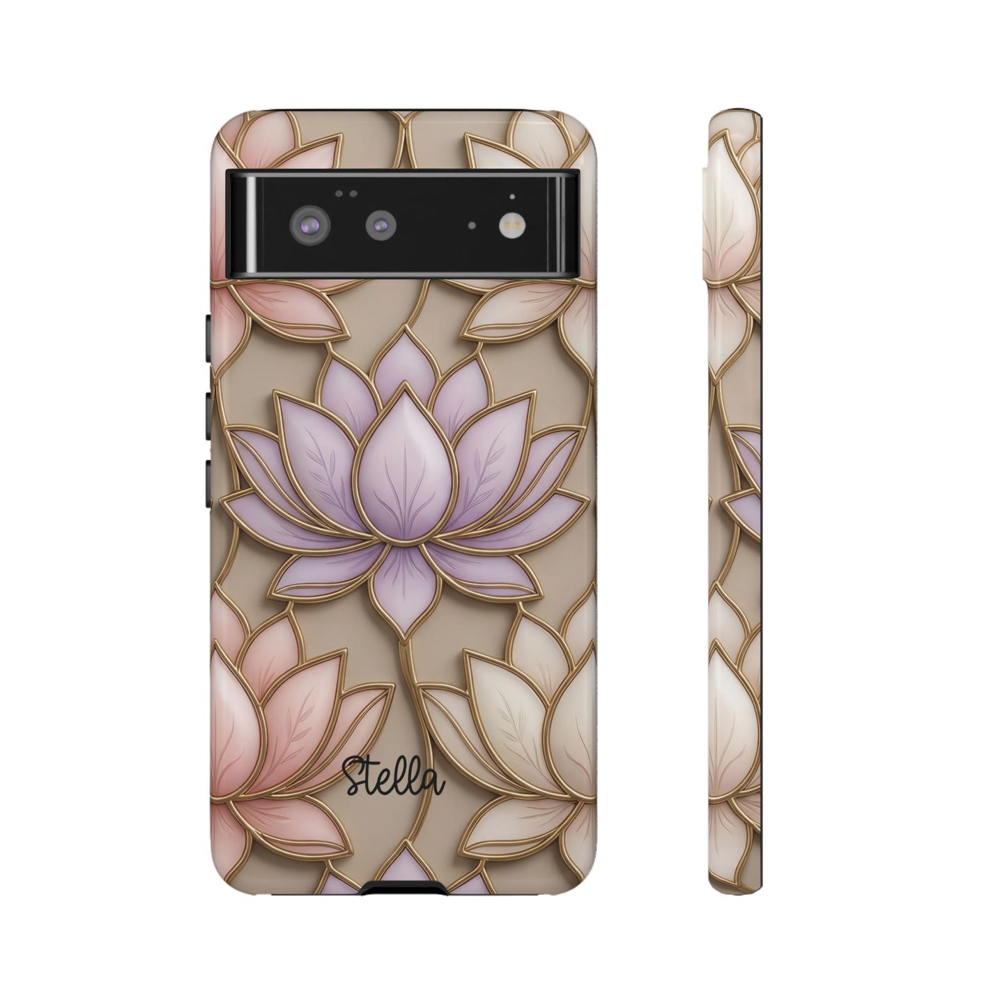Personalized Lotus Floral Stained Glass Effect Tough Phone Case