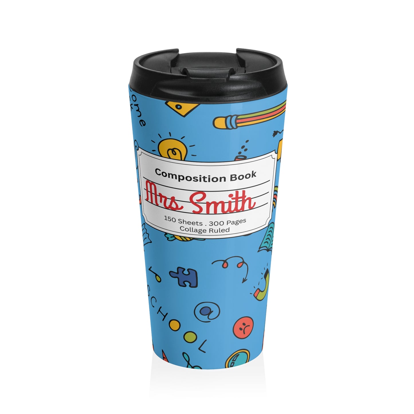 Customizable Classroom Couture Composition Book Inspired Travel Mug, Personalized Gift for Teachers, Back to School Drinkware, Christmas Present, Stylish Coffee Cup