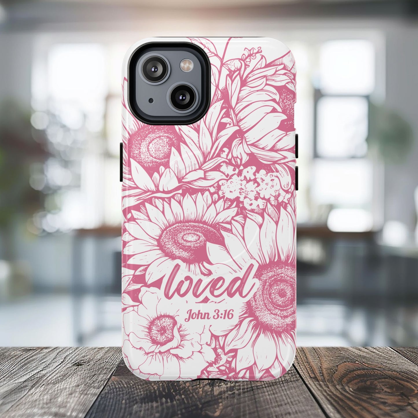 Loved John 3:16, Inspirational Gift, Tough iPhone Magnetic Case Scripture, Sunflower Bible Verse, MagSafe® iPhone® Tough Case, iPhone 14, iPhone 15, iPhone 16, Pro, Pro Max, Plus