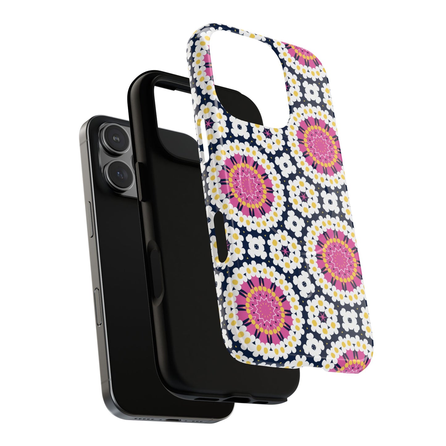 Petal Prism Pop Tough Magnetic iPhone Case, Tough Protection, Unique Design, Gift for Her, iPhone Accessories, Boho Style, Floral MagSafe Accessory.