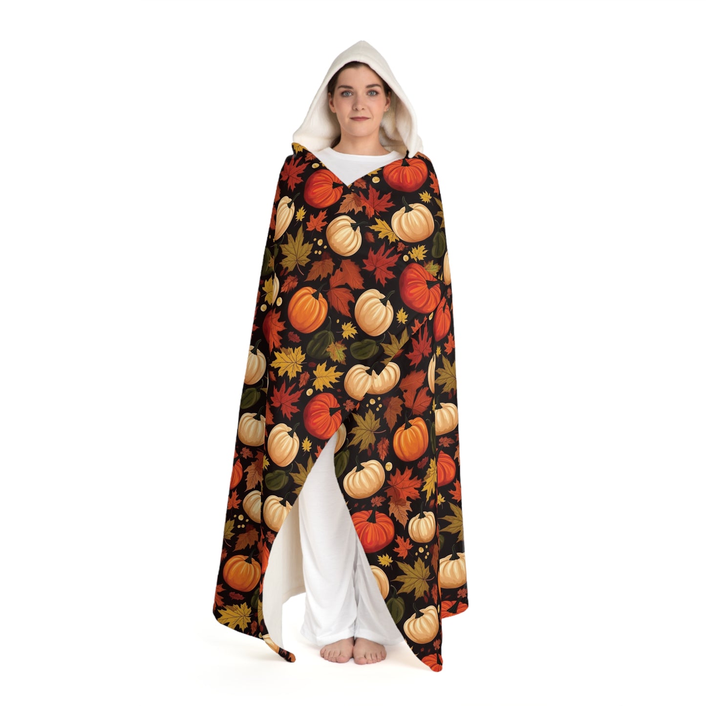 Pumpkin Harvest Hooded Sherpa Fleece Blanket