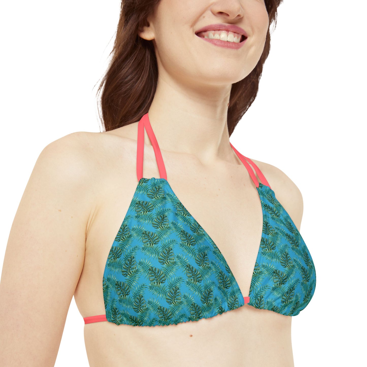 Turquoise Tropical Bliss Strappy Bikini Set (AOP)