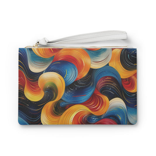 Cosmic Swirl Clutch Bag - Vegan Leather Saffiano Pattern Fashionista On-the-Go Zip Fastening Wrist Strap.