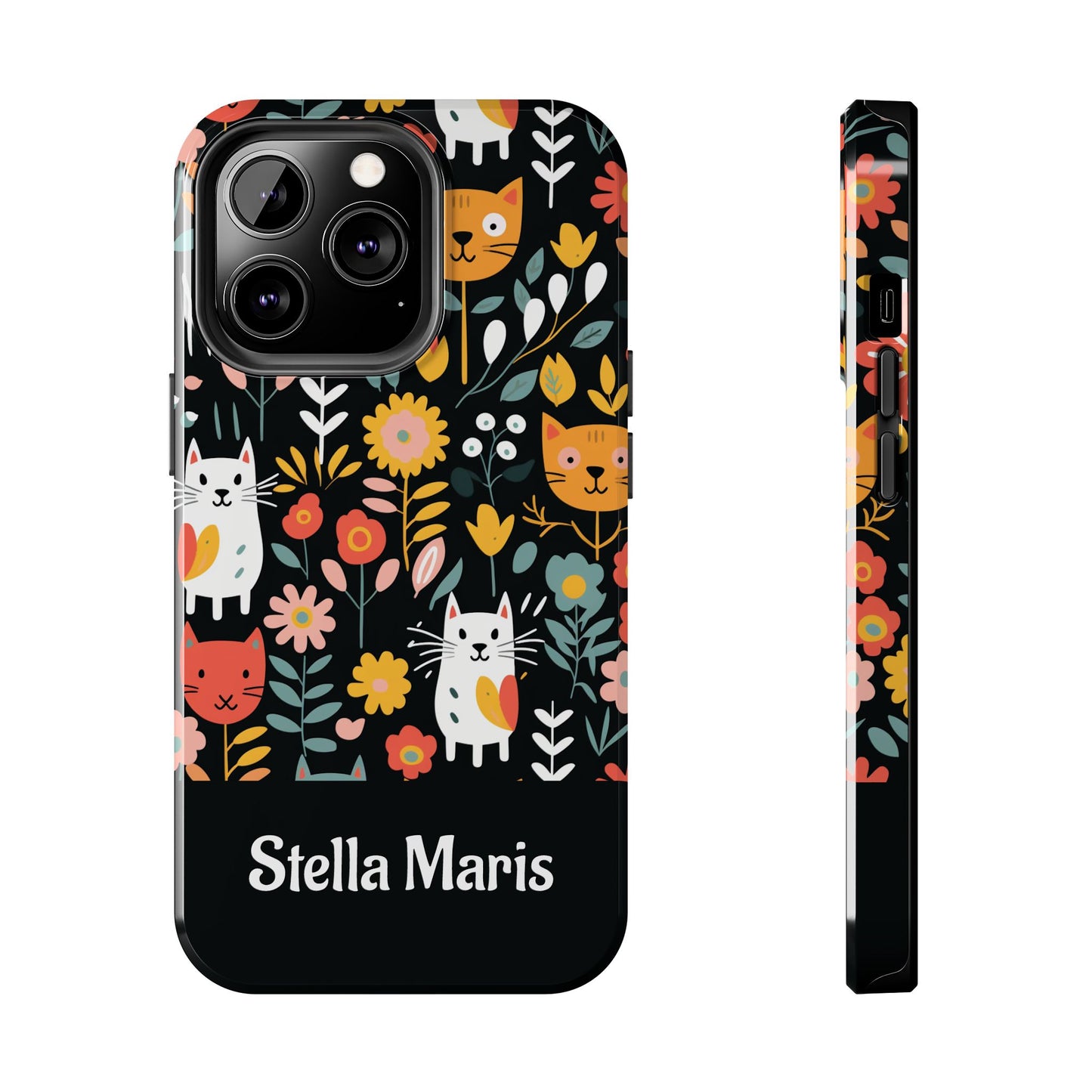 Personalized Whimsical Feline Garden Tough Phone Case — Custom Name iPhone & Samsung