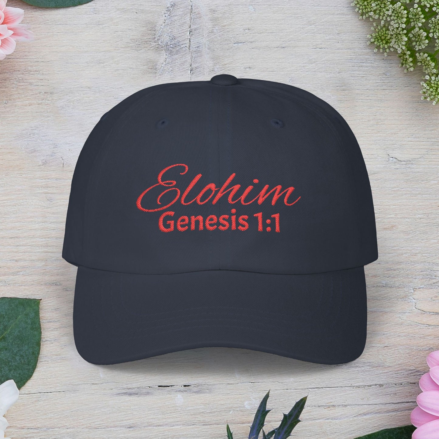 Classic Embroidery Dad Cap with 'ELOHIM, GENESIS 1:1' - Faith-Based Hat, Casual Wear, Gift for Dad, Christian Accessory, Summer Fashion