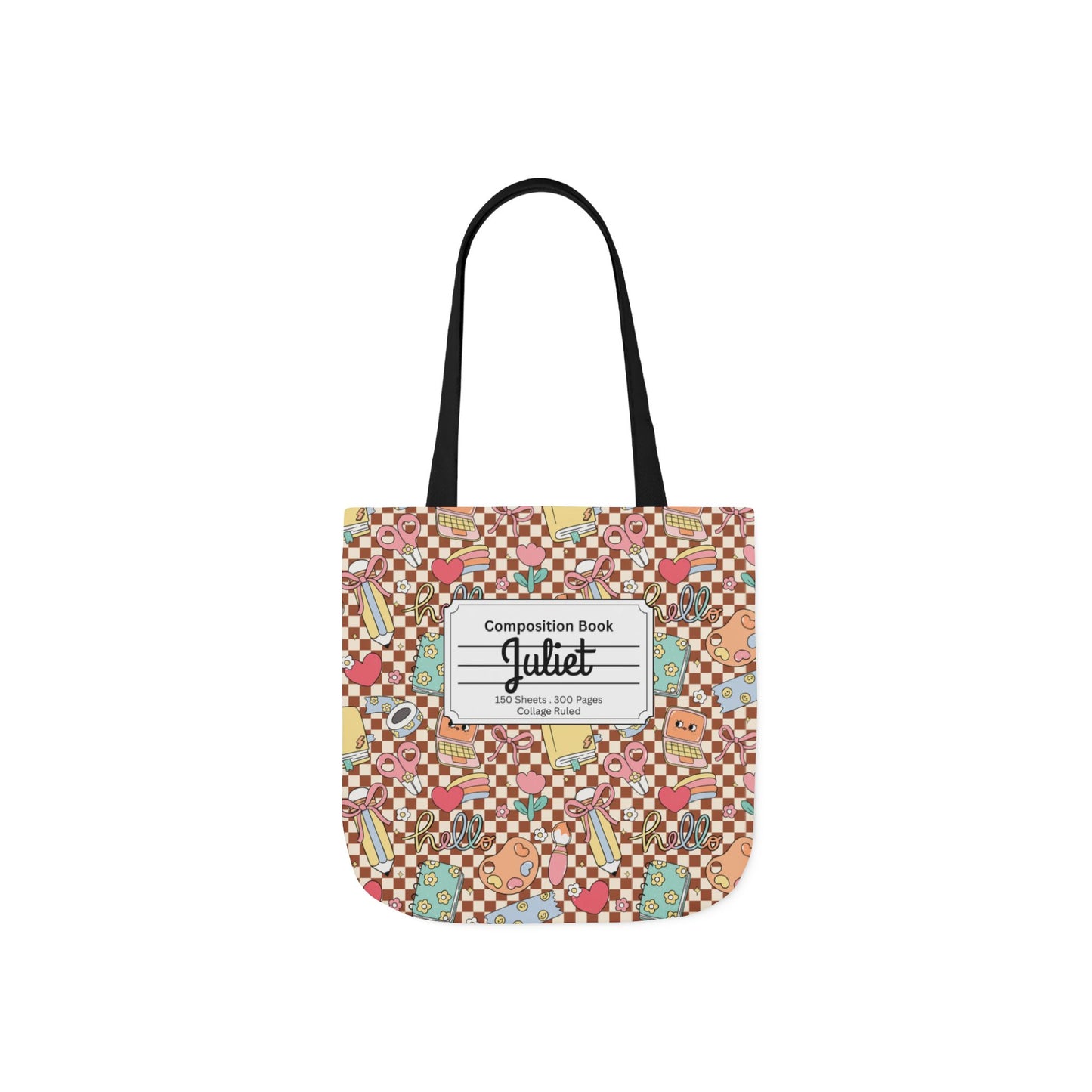 Personalized Brown Doodle Daydream Composition Book Inspired Canvas Tote Bag with Colorful Straps, Cute School Bag, Eco-Friendly Tote, Back to School Shopping Bag, Teacher Gift Idea