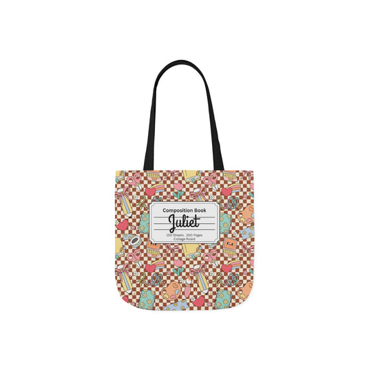 Personalized Brown Doodle Daydream Composition Book Inspired Canvas Tote Bag with Colorful Straps, Cute School Bag, Eco-Friendly Tote, Back to School Shopping Bag, Teacher Gift Idea