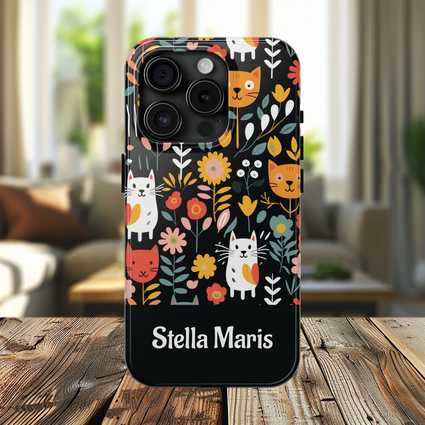 Personalized Whimsical Feline Garden Tough Phone Case — Custom Name iPhone & Samsung