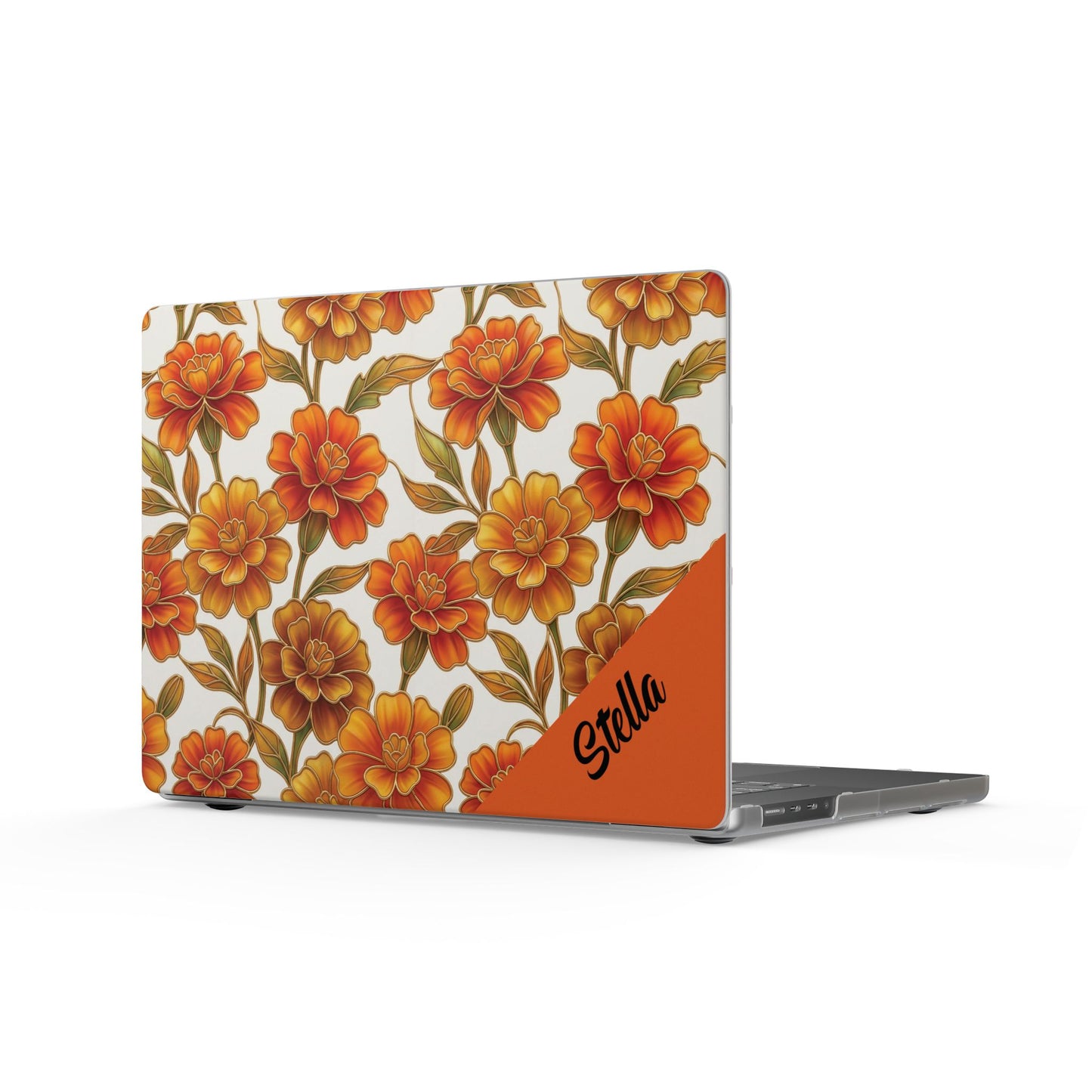 Stained Glass effect Marigold Flower Matte MacBook Case | Personalized Corner Name