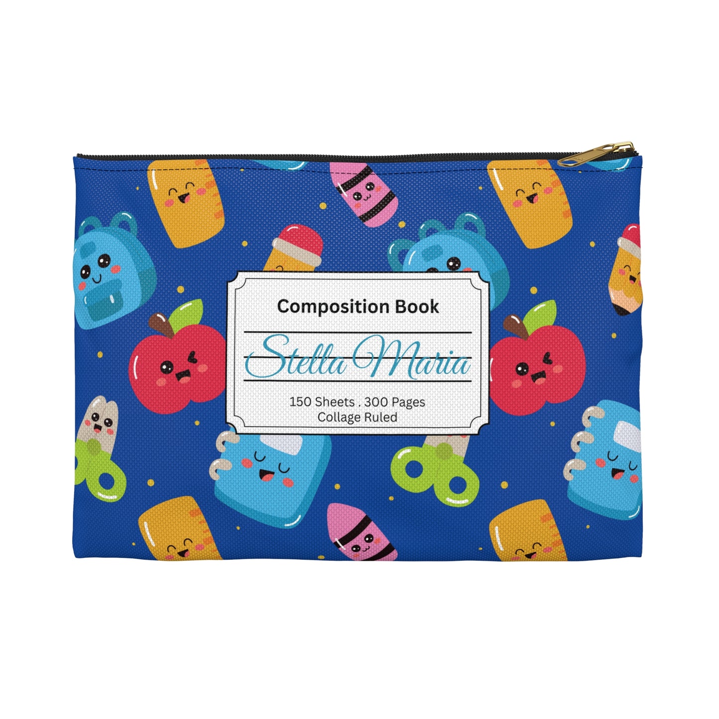 Personalized Blue Kawaii Composition Book Inspired Accessory Pouch, Kids School Supplies, Classroom Organizer, Teacher Gift, Fun Stationery Case, Back to School
