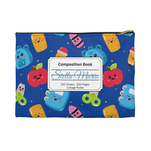 Personalized Blue Kawaii Composition Book Inspired Accessory Pouch, Kids School Supplies, Classroom Organizer, Teacher Gift, Fun Stationery Case, Back to School