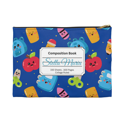 Personalized Blue Kawaii Composition Book Inspired Accessory Pouch, Kids School Supplies, Classroom Organizer, Teacher Gift, Fun Stationery Case, Back to School