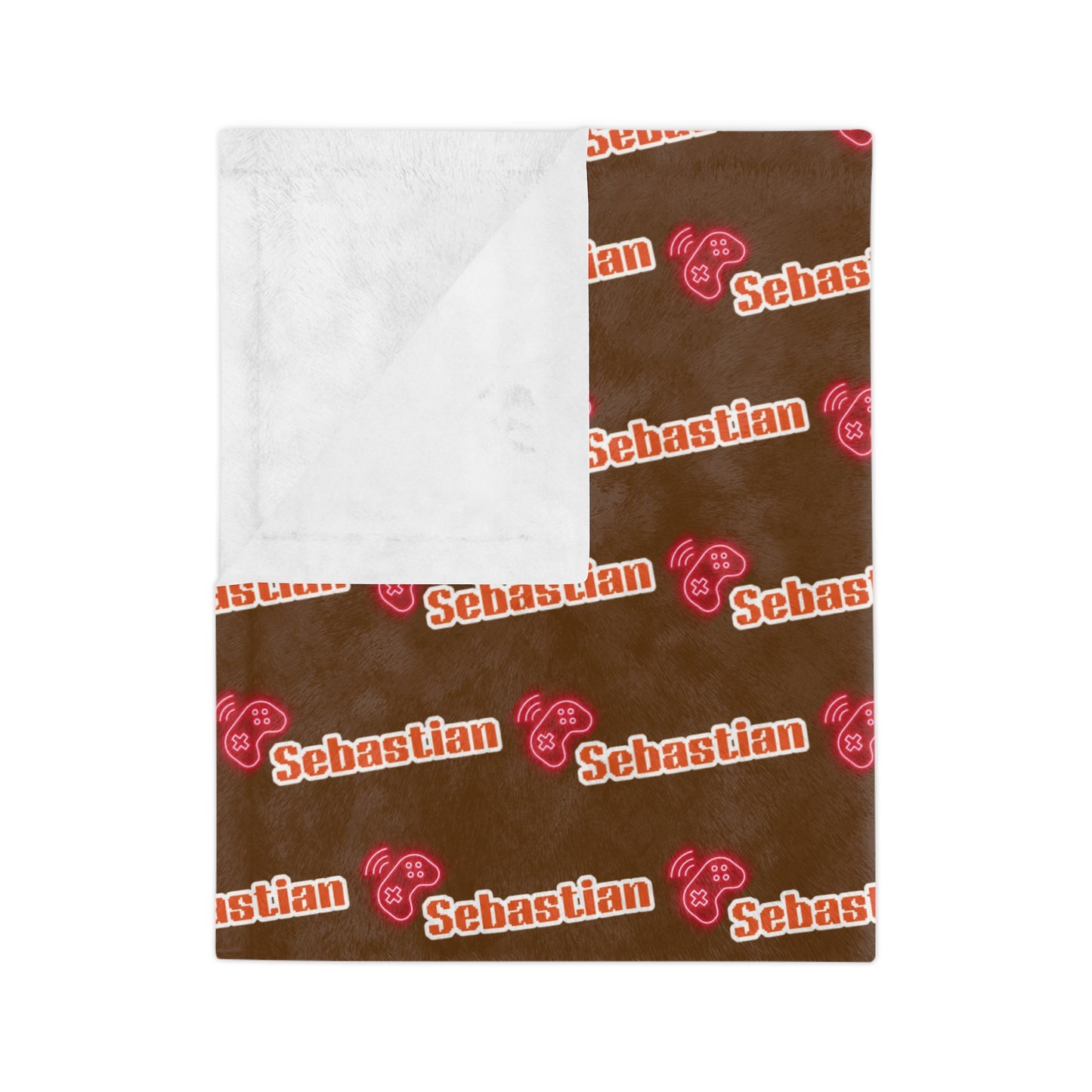 Personalized Name Velveteen Microfiber Blanket — Brown Patterned Custom Name Script Cozy Throw