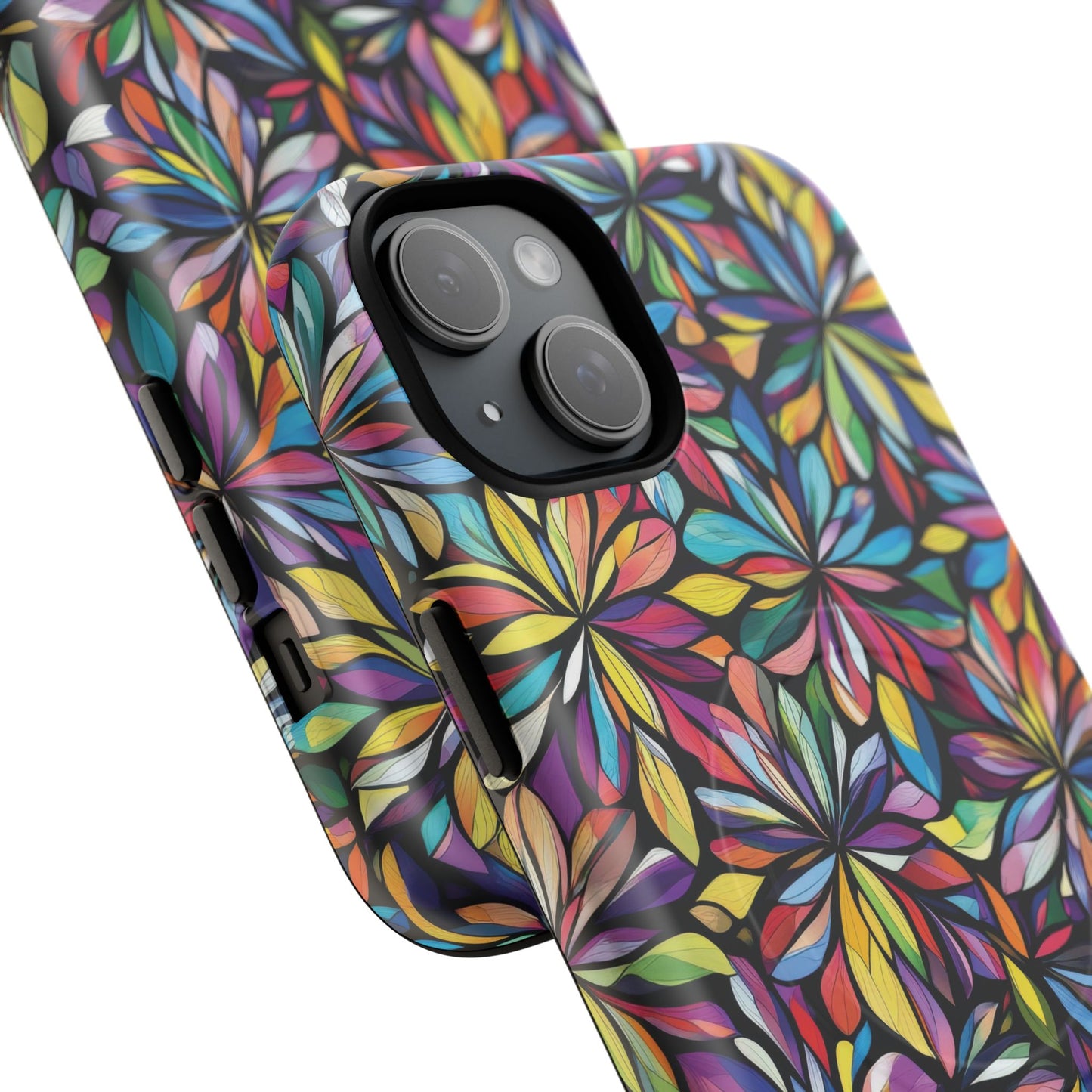 Prism Petal Burst Tough Magnetic iPhone Case, Colorful iPhone Case, Unique Gift for Flower Lovers, Stylish stained Glass Accessory