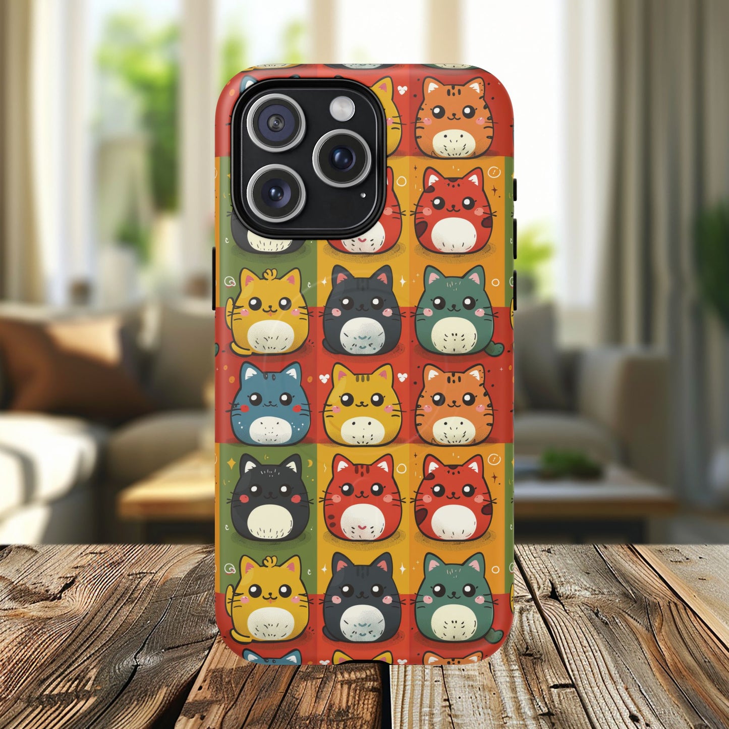 Cute Kawaii Cat iPhone Case, Tough Magnetic iPhone Case, Animal Lover Gift, Kawaii iPhone Cover, Fun Cat Design