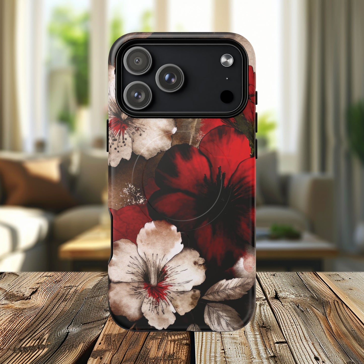 Crimson Noir Tough iPhone Magnetic Cases, Tough iPhone Protector, Stylish Floral Design, Gift for Her, Floral Accessories