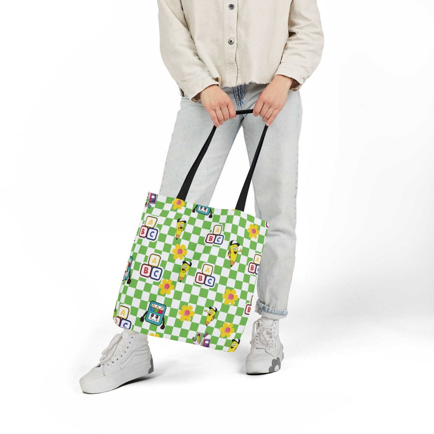 Personalized Green Schoolyard Chic Composition Book Inspired Canvas Tote Bag with Colorful Straps, Cute School Bag, Eco-Friendly Tote, Back to School Shopping Bag, Teacher Gift Idea