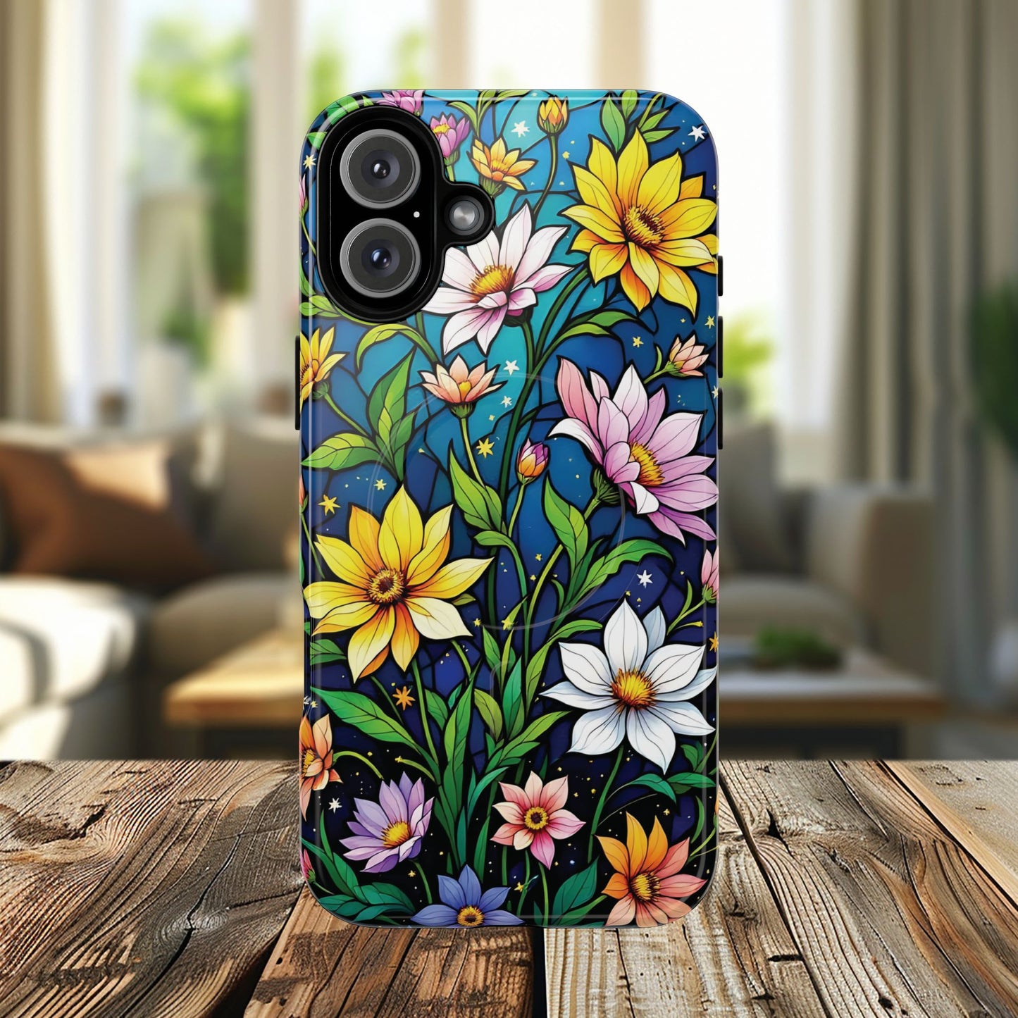 Flower Garden Stained Glass Phone Case, Tough Magnetic Cases, Floral Phone Cover, Durable Phone Accessories, Spring Gift, Birthday Present