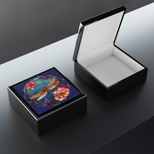 Dragonfly Stained Glass Jewelry Box — Floral Keepsake Storage