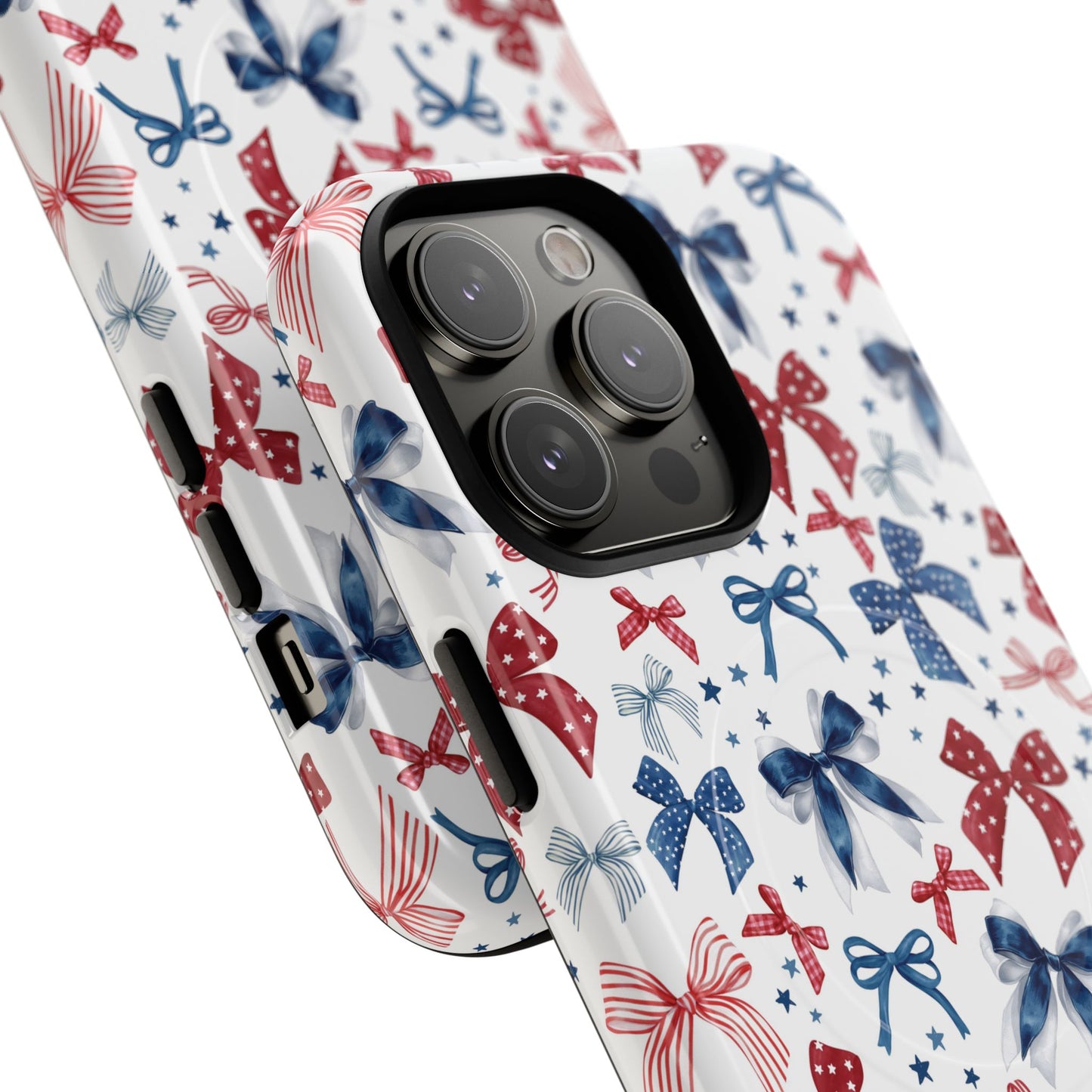 Patriotic Coquette Tough iPhone Magnetic Case, Stylish Gift for Her, Summer Celebrations, Cute Bow Design